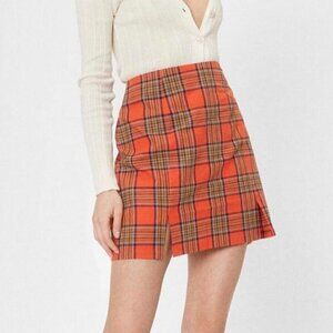 Nasty Gal Totally Clueless Check Skirt Orange Mini Women's US 2 NWT